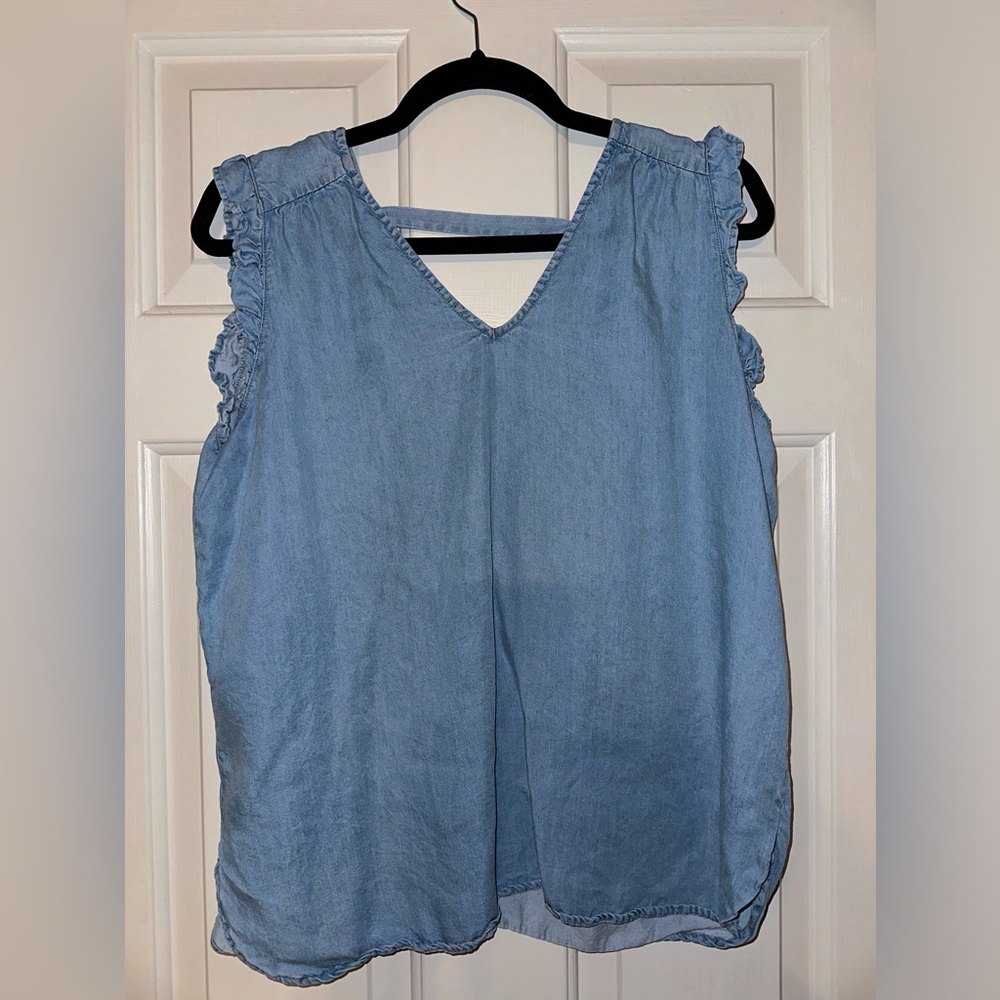 For the Republic light weigbt denim ruffle top medium